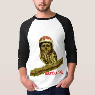 おもしろいなフクロウのヴィンテージのオートバイのヘルメットの倍は味 Tシャツ
