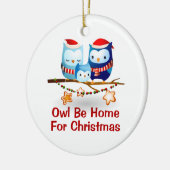 おもしろいなフクロウはクリスマス|のオーナメントのために家です セラミックオーナメント (左)