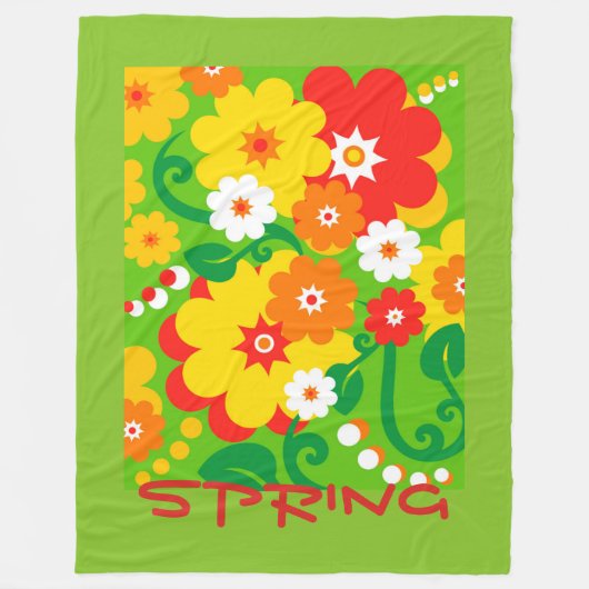 おもしろいなフラワーパワーの壁紙 + あなたの文字 フリースブランケット (正面)