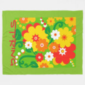 おもしろいなフラワーパワーの壁紙 + あなたの文字 フリースブランケット (正面(横))