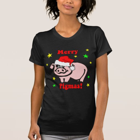 おもしろいなブタのクリスマス Tシャツ (正面)