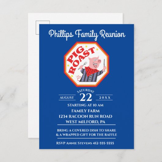 おもしろいなブタのローストの家族会 インビテーションポストカード (正面/裏面)