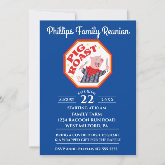 おもしろいなブタのローストの家族会 招待状 (正面)