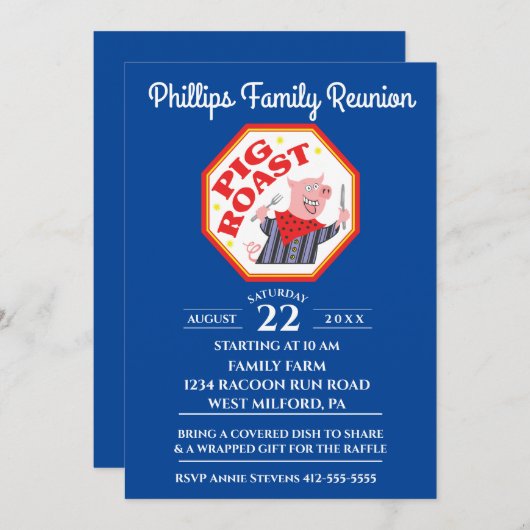 おもしろいなブタのローストの家族会 招待状 (正面/裏面)