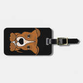 おもしろいなブラウンのピットブルの小犬 ラゲッジタグ (正面横)