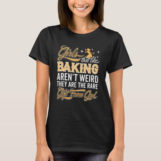 おもしろいなベーキングの女の子-パン屋の女性 Tシャツ (正面)