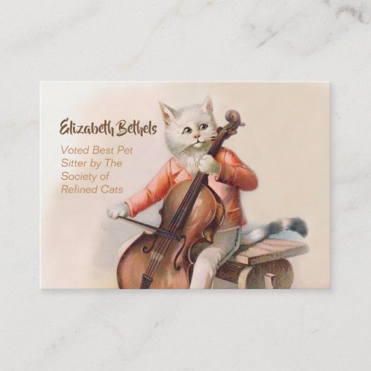 おもしろいなペット付き添いカードチェロ遊ぶ猫 名刺 (正面)