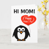 おもしろいなペンギンが付いている幸せな母の日の挨拶状 カード (黄色い花)