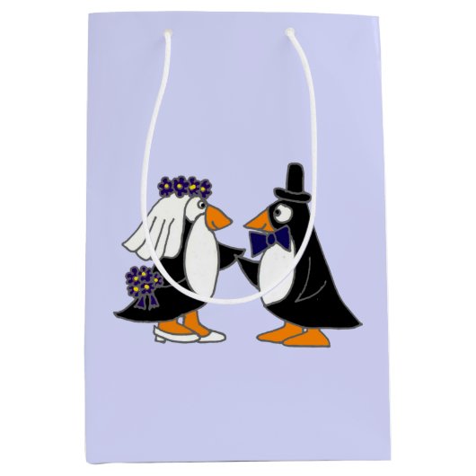 おもしろいなペンギンの新郎新婦のギフトバッグ ミディアムペーパーバッグ (正面)
