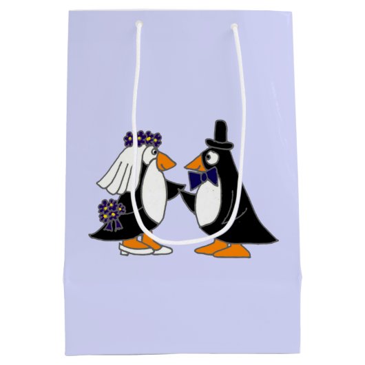 おもしろいなペンギンの新郎新婦のギフトバッグ ミディアムペーパーバッグ (裏面)