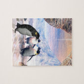 おもしろいなペンギンは氷が付いている湖で行きます ジグソーパズル (横)