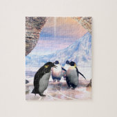 おもしろいなペンギンは氷が付いている湖で行きます ジグソーパズル (縦)