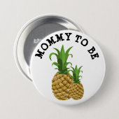 おもしろいなママ及びベビーのパイナップルボタンがあるお母さん 缶バッジ (正面&裏面)