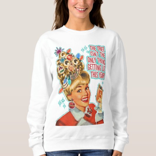 おもしろいなメリークリスマスのクリスマスの休日はつけられた飲み物を得ます スウェットシャツ (正面)