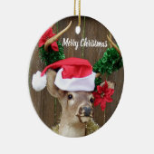 おもしろいなメリークリスマスの木びき台のオジロ鹿シカ セラミックオーナメント (右)