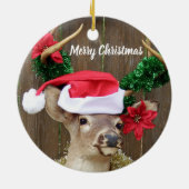 おもしろいなメリークリスマスの木びき台のオジロ鹿シカ セラミックオーナメント (裏面)