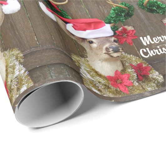 おもしろいなメリークリスマスの木びき台のオジロ鹿シカ ラッピングペーパー (ロールコーナー)
