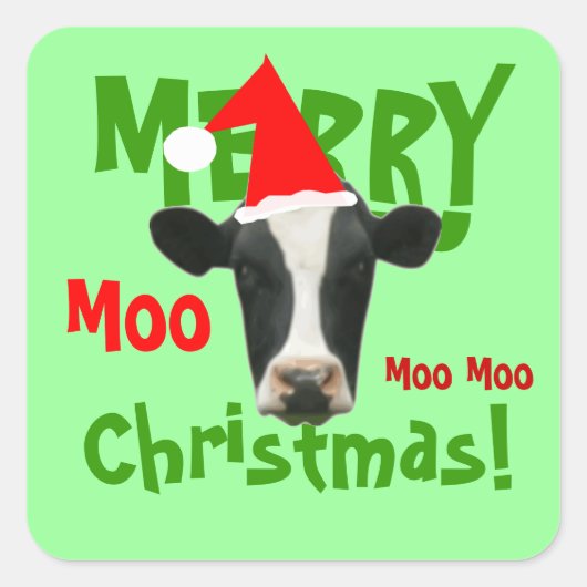 おもしろいなメリークリスマス牛ステッカー スクエアシール (正面)
