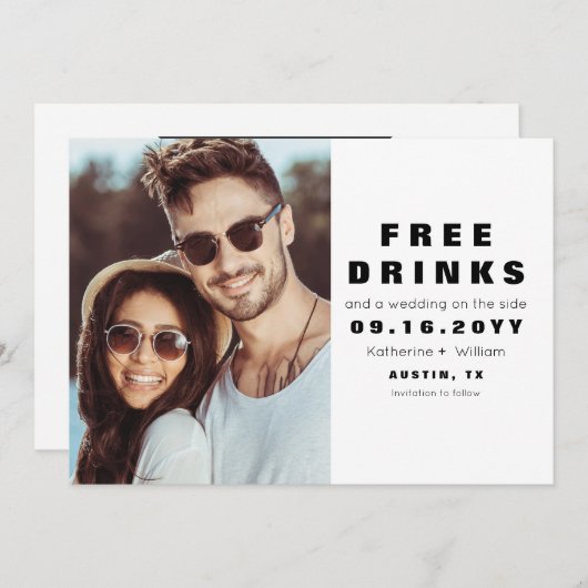 おもしろいなモダンの自由な飲み物の写真の保存日付カード セーブザデート (正面/裏面)