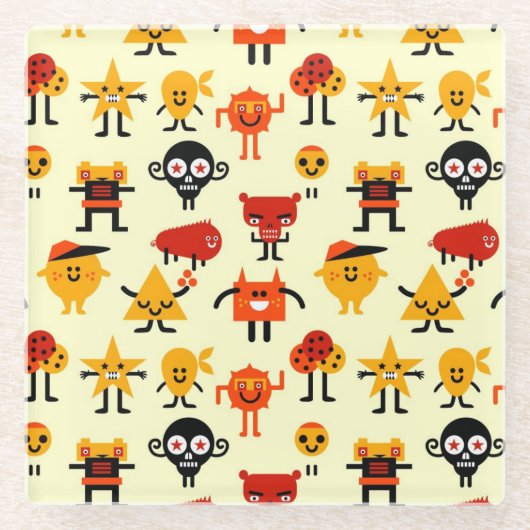 おもしろいなモンスターパターン ガラスコースター (正面)