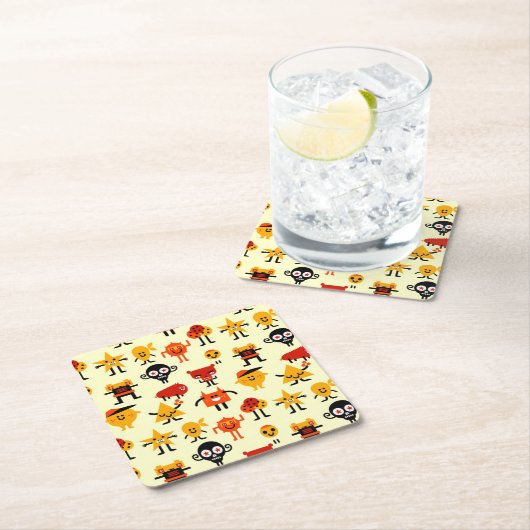 おもしろいなモンスターパターン スクエアペーパーコースター (インサイチュ)