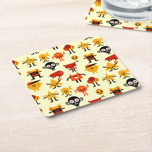 おもしろいなモンスターパターン スクエアペーパーコースター (アングル)