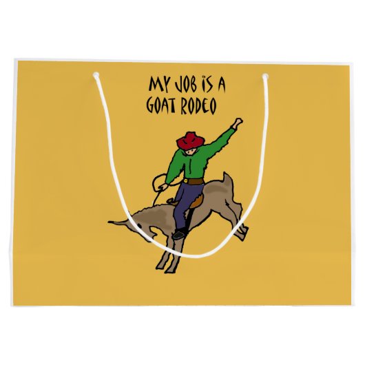 おもしろいなヤギのロデオの仕事のユーモアの漫画 ラージペーパーバッグ (裏面)