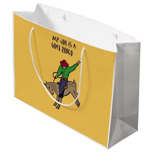 おもしろいなヤギのロデオの仕事のユーモアの漫画 ラージペーパーバッグ (裏面アングル)
