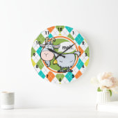 おもしろいなヤギ; カラフルでアーガイル柄のなパターン ラージ壁時計 (ホーム)