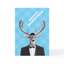 おもしろいなヤムルカの幸せなハヌカーのシカの青の格子縞