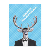 おもしろいなヤムルカの幸せなハヌカーのシカの青の格子縞