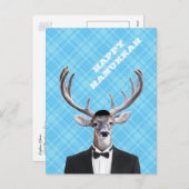 おもしろいなヤムルカの幸せなハヌカーのシカの青の格子縞 シーズンポストカード (正面/裏面)