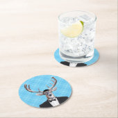 おもしろいなヤムルカの幸せなハヌカーのシカの青の格子縞 ラウンドペーパーコースター (インサイチュ)