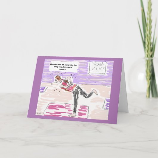 おもしろいなヨガの漫画のハッピーバースデーの挨拶状 カード (正面)