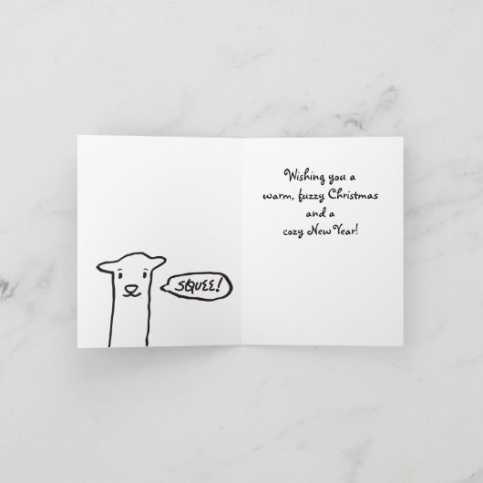 おもしろいなラマのスカーフの編み物のかぎ針編みのクリスマス シーズンカード (内部)