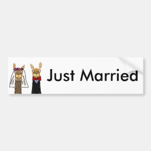 おもしろいなラマの新郎新婦の結婚式の芸術 バンパーステッカー