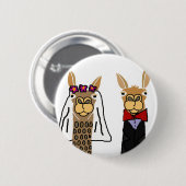 おもしろいなラマの新郎新婦の結婚式の芸術 缶バッジ (正面&裏面)