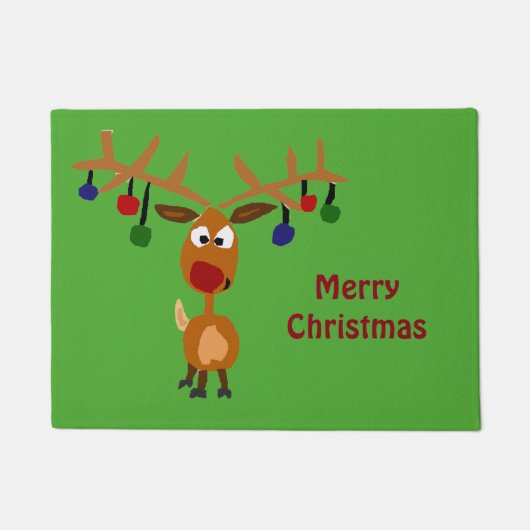おもしろいなルドルフはトナカイの玄関マットを赤ゆっくり進ました ドアマット (正面)