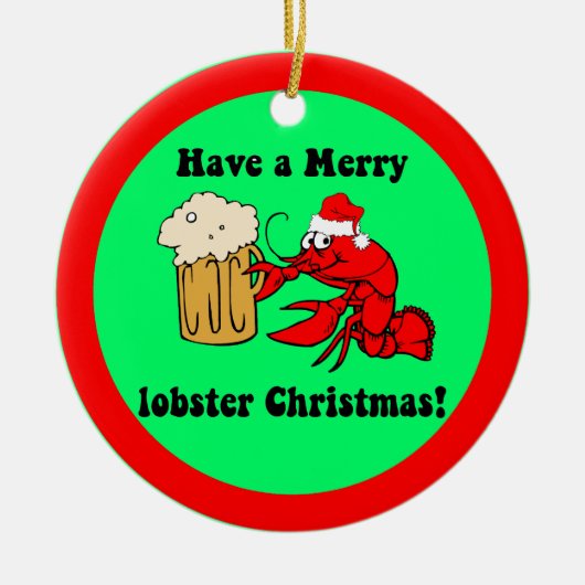 おもしろいなロブスターのクリスマス セラミックオーナメント (正面)