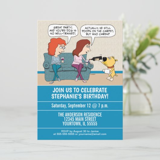 おもしろいなワインサービング犬の誕生会 招待状 (スタンド正面)