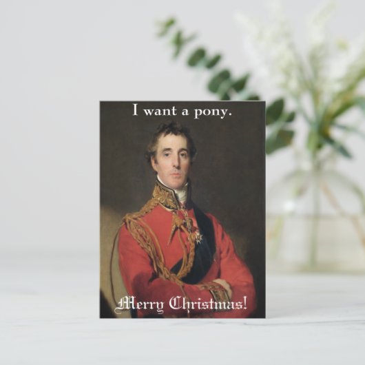 おもしろいなヴィンテージのクリスマスの絵画の主は子馬がほしいと思います シーズンポストカード (スタンド正面)