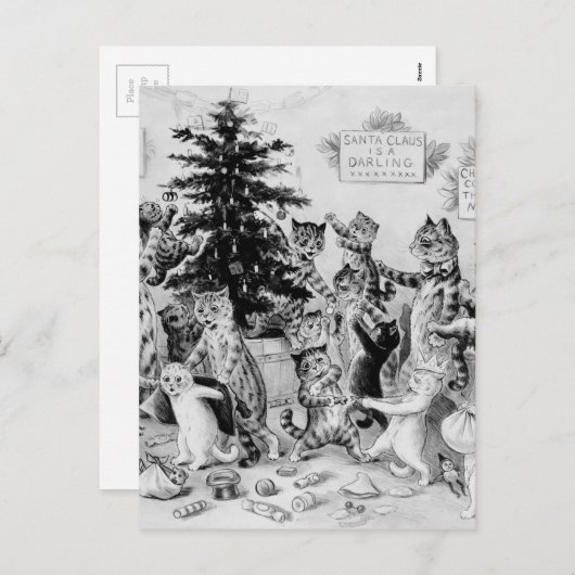 おもしろいなヴィンテージ猫のクリスマス シーズンポストカード (正面/裏面)