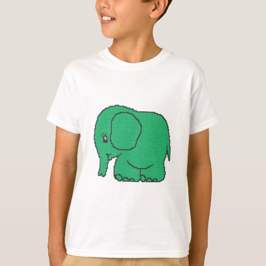 おもしろいな交差ステッチの緑象 Tシャツ (正面)