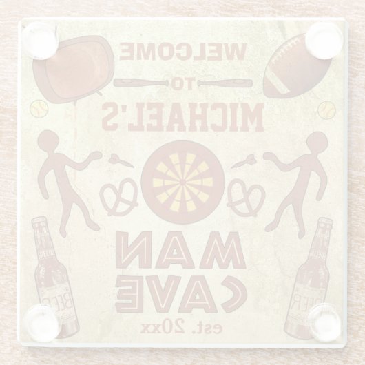 おもしろいな人の洞窟の名前をカスタムする: ビールはスポーツTVを放ちます ガラスコースター (裏面)