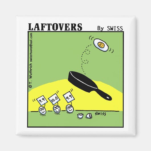 おもしろいな体育専門家の漫画はLaftoversに卵を投げつけます マグネット (正面)