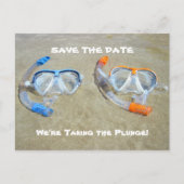 おもしろいな保存日付カードのビーチ結婚式 案内ポストカード (正面)