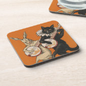 おもしろいな動物のコースター-黒猫および白いウサギ コースター (左側)