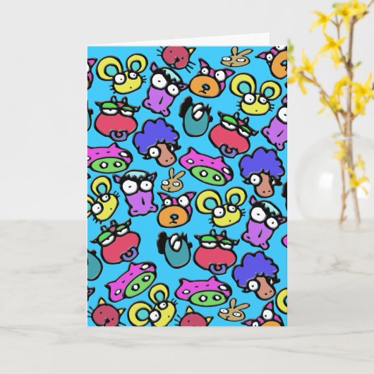 おもしろいな動物の漫画の誕生日の子供 カード (黄色い花)