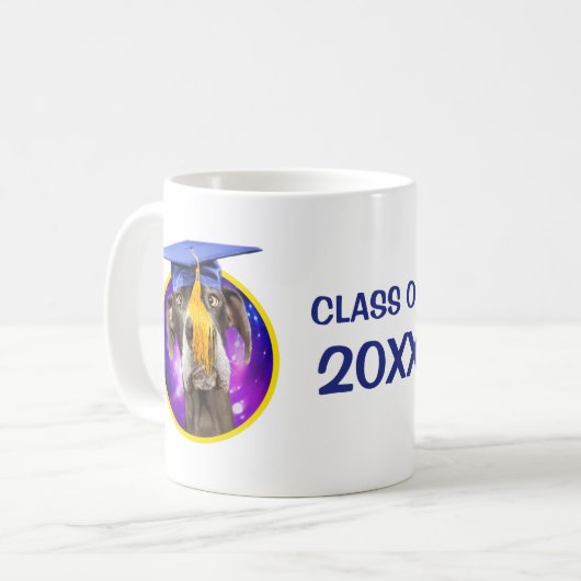 おもしろいな卒業犬の身に着けている帽子 コーヒーマグカップ (正面左)