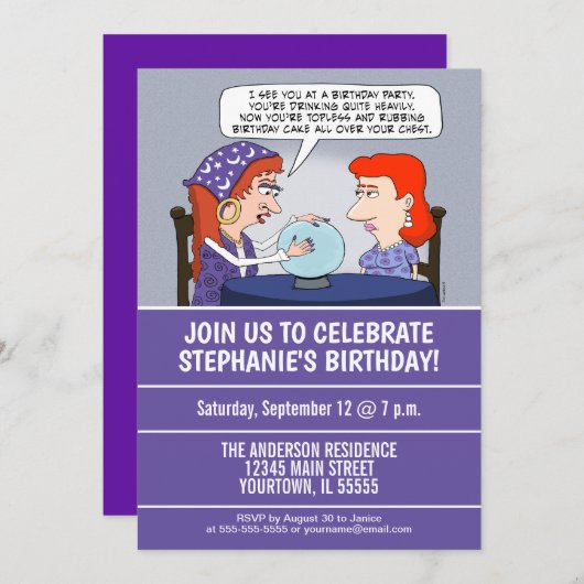 おもしろいな占い師の誕生会 招待状 (正面/裏面)